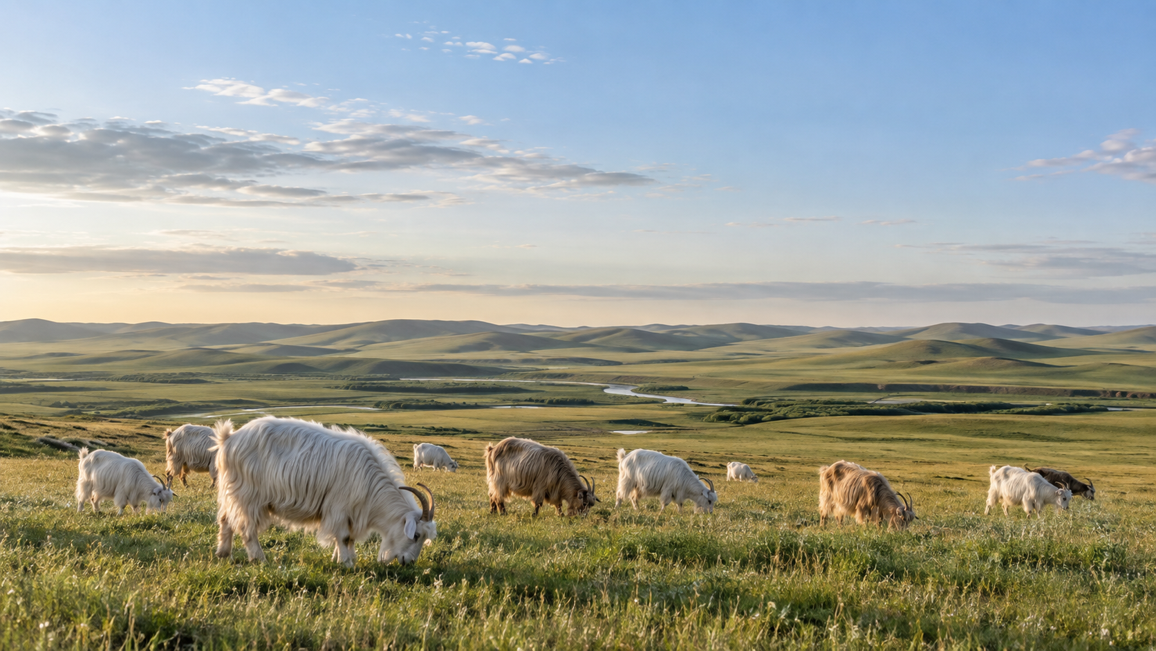 Cashmere goats and open grasslands in Inner Mongolia